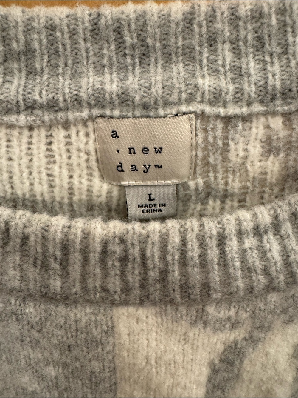 a new day Gray & Cream Bow Checker Knit Crew Sweater - Picture 2 of 3